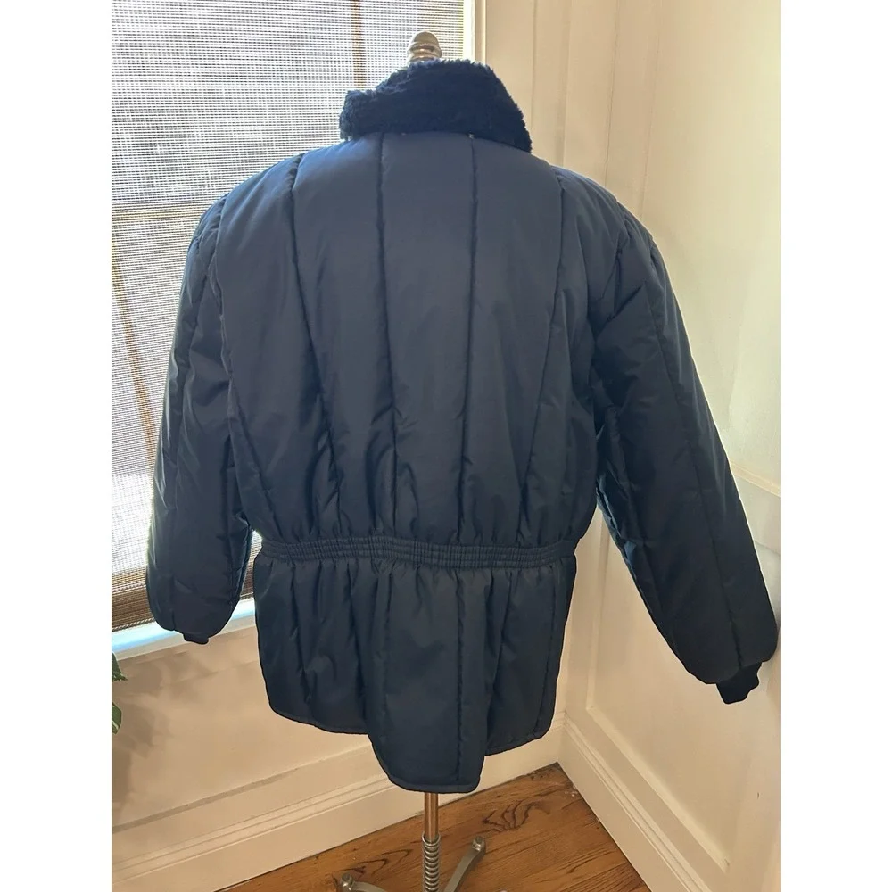 Vintage Samco Freezerwear Men's Jacket Sz 2X Large Navy Blue Faux Fur Made India